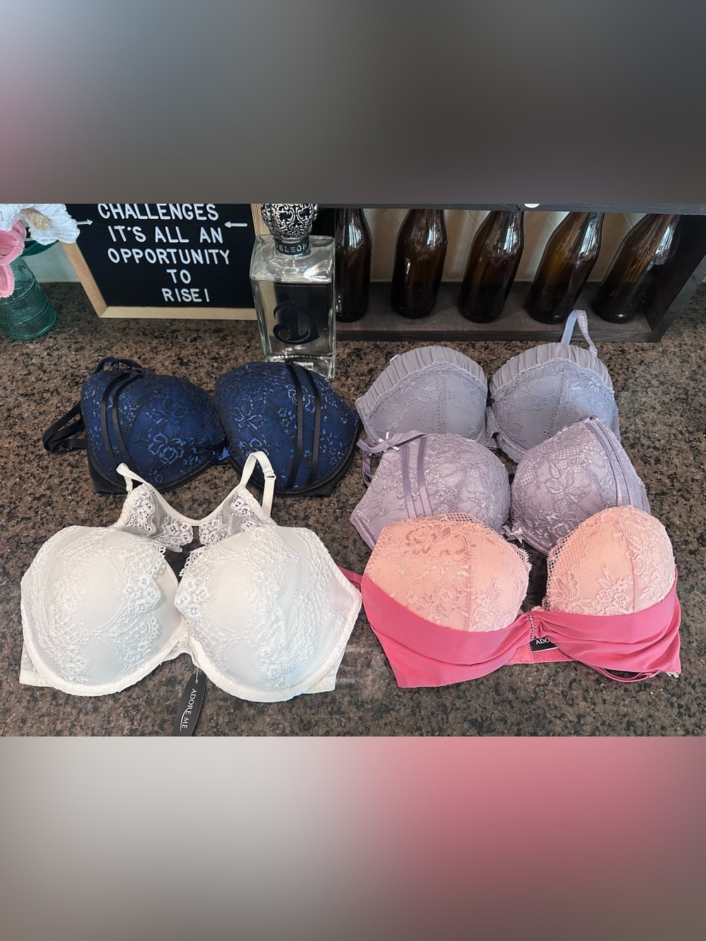 34 DD Adore Me Women's Lace Push-Up Bra - White, Navy, Lavender, light pink (x5)